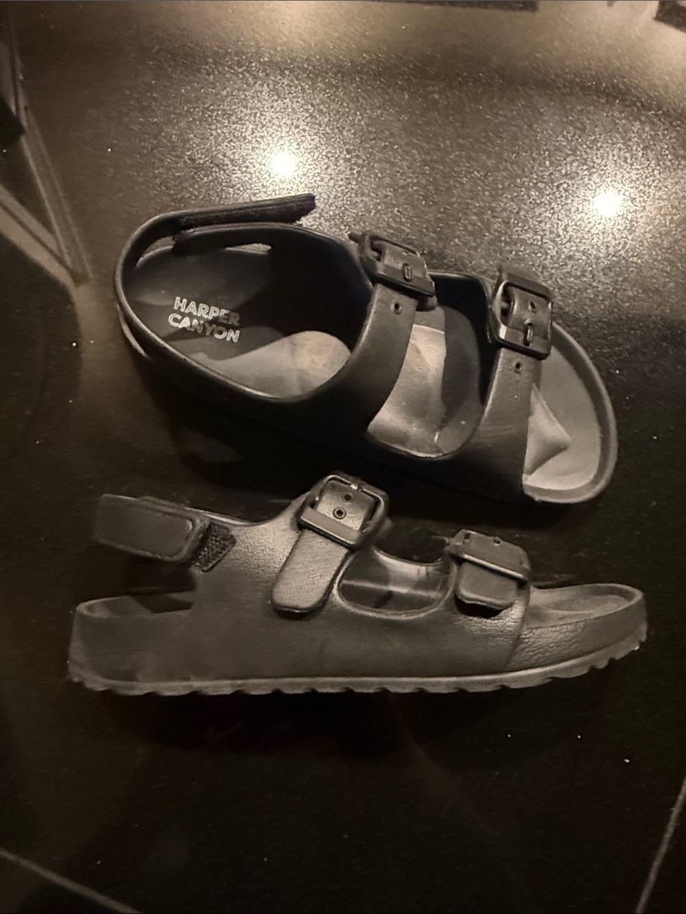 Harper Canyon Kids Black Triple-Buckle Comfort Sandals
